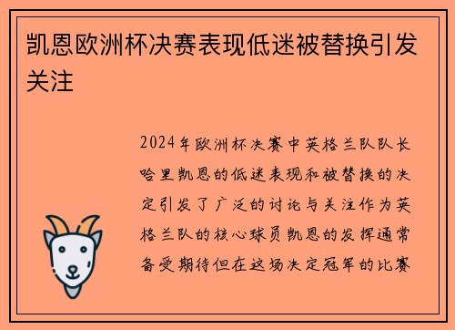 凯恩欧洲杯决赛表现低迷被替换引发关注