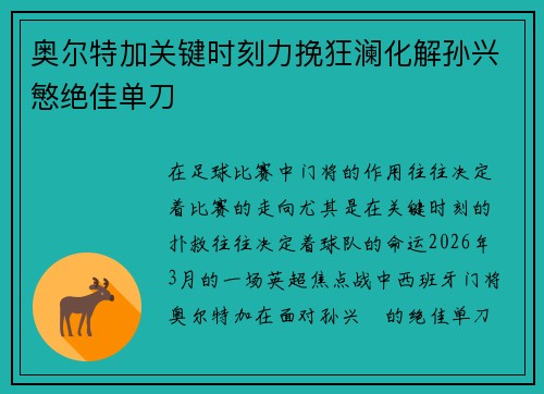 奥尔特加关键时刻力挽狂澜化解孙兴慜绝佳单刀